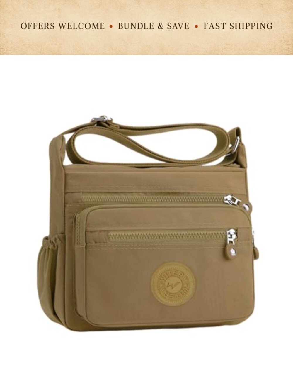 WITERY Nylon Crossbody Bag Waterproof Zipper Multi Pocket Travel Shoulder Purse